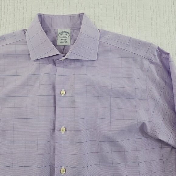 Brooks Brothers Regent Shirt Size 15 1/2 - 4/5 Lilac Windowpane Non-Iron EUC - Picture 6 of 16
